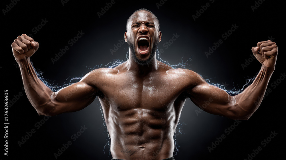 Strong athlete displaying strength and energy for fitness motivation ...