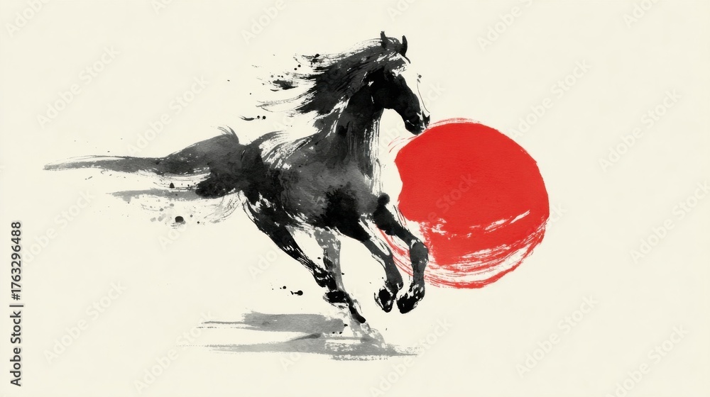 水墨画の馬 Stock Illustration | Adobe Stock