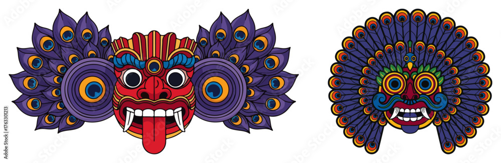 Huniyam Traditional Sri Lankan Devil Masks Colorful Yaka dance mask vector ...