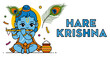 © Anna - Cute baby Krishna with flute and Hare Krishna mantra Cartoon vector for Janmashtami festival