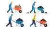 © Toriqul - Workers pushing wheelbarrows with different materials various tasks.