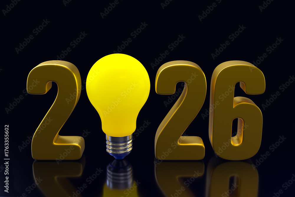 Ilustración de Stock 2026 golden year number with glowing light bulb ...