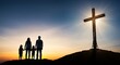 © QuocVinh - Faithful Family Silhouette at Cross - Hope, Love, and Spiritual Journey.