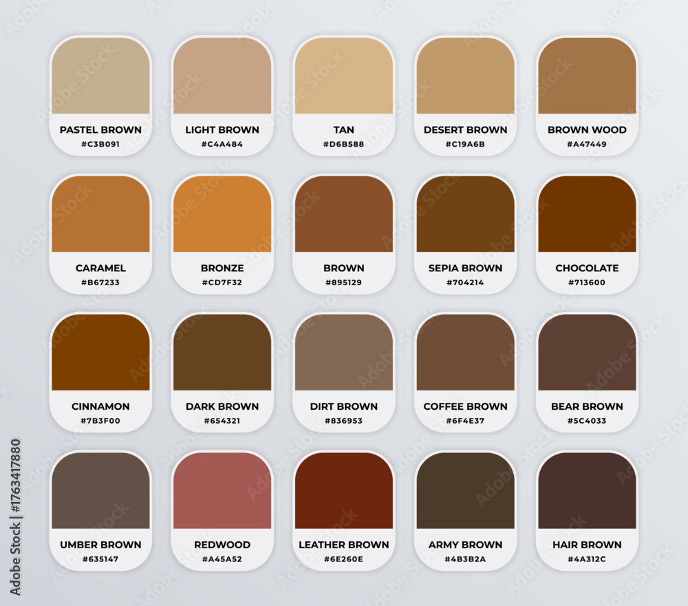 Translucent Brown Rgb Code Brown color codes shades guide palette catalog with color names Stock ...