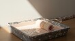 © Running opossum - sunlight illuminating paint roller in tray on wooden surface for home improvement project