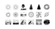 © LOBSTER LARRY - Hand drawn nature elements collection with trees, sunburst, and landscape scenes
