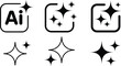 © Snigdha Creatives - Black vector sparkle icons and Adobe Illustrator Ai logo variations, minimal design elements, clean symbols, decorative star shapes, user interface graphics