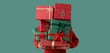 © Pixel-Shot - Woman holding stack of different Christmas gifts on green background