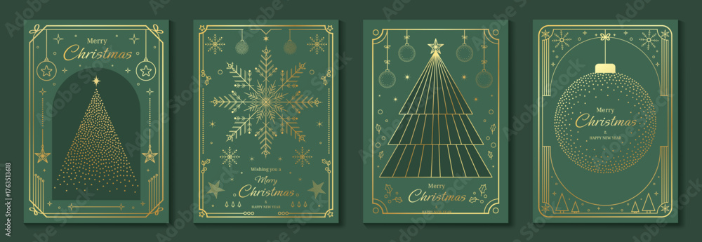 Elegant Merry Christmas and Happy New Year greeting card vector set ...