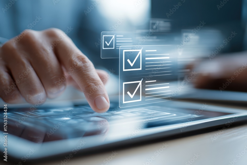 Digital Checklist on Tablet Hand Interacting with Checklist Digital ...