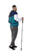 © Pixel-Shot - Sporty young man with walking poles on white background, back view