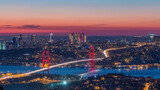 Istanbul city skyline cityscape time lapse from day to night view of bosphorus bridge and financial business center