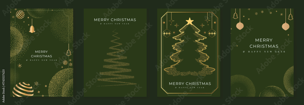 Elegant Merry Christmas and Happy New Year greeting card vector set ...