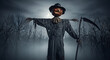 © Donald - Creepy scarecrow standing in dark cornfield at night