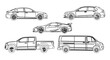 © Handrey - Collection of car in black and white style, including sedan, truck, and van