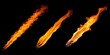 © Abdullah - Three streaks of bright orange fire flames isolated on black background, realistic fiery motion with smooth shape and glowing texture for design, heat, energy, or explosion concept
