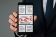© MD - Smartphone screen displays 'REJECTED' stamp over digital documents, application denial concept