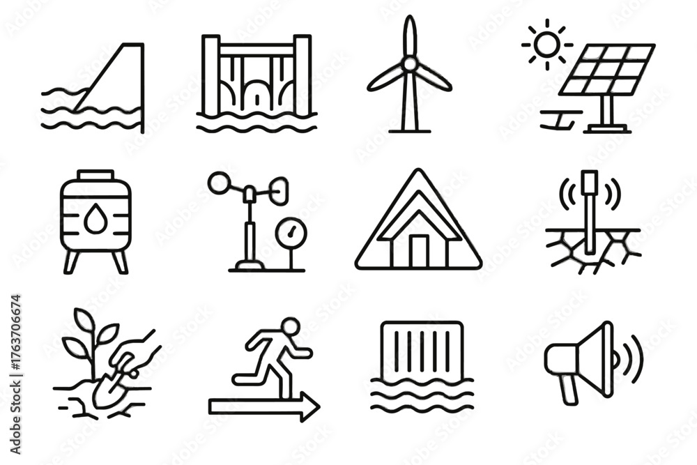 Reslient Vector Icon Resilient weather infrastructure sensor shelter vector planting route ...