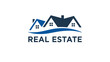 © Zohura - Modern real estate logo with three houses and wavy blue element vector