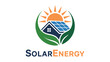© Zohura - Solar energy logo featuring a house with solar panels and a radiant sun vector