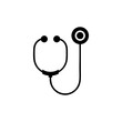 © Edi - Simple black and white illustration of a stethoscope, medical instrument.