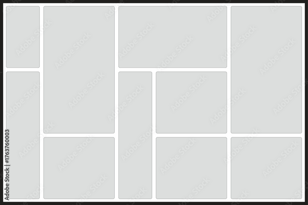 Grid layout with eleven empty rectangular frames and rounded corners ...