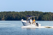 © Scott Habermann - Fishermen on center console fishing boat enjoy summer day on the lake. Power boat cruising on freshwater lake.