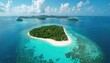 © Viktor - Aerial photo of tropical islands. Turquoise lagoon waters with coral reefs surround green islands. Beautiful nature scenery with white sand beaches. Vacation holiday at paradise. Explore travel