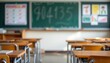 © NAD SANG PAP - Empty Classroom Scene with Blurred Desks and Faint Chalkboard Lines School Environment Educational Content Calm Viewpoint