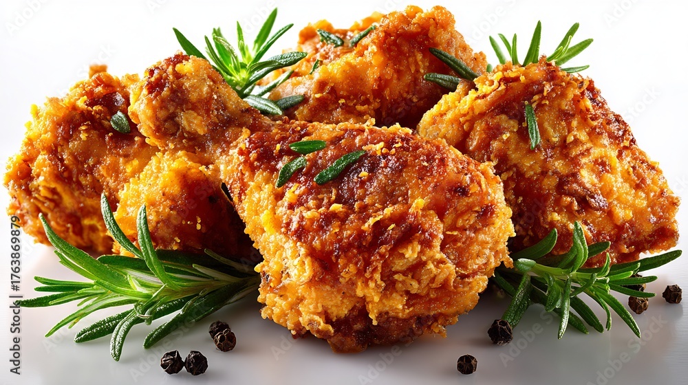 Fried Chicken Texture Ree American fried chicken pieces crispy texture and herbs clean white ...
