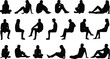 © Creatives Selim - Silhouettes of diverse, relaxed people in various sitting, cross-legged, and reclining poses, for architectural, urban, and landscape