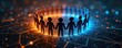 © Viktor - Abstract image features connected silhouettes in circle. Figures joined together representing teamwork, community. Photo evokes concepts of network technology partnership digital transformation,