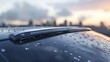 © sorin - Close up of car windshield with raindrops and frameless wiper blade in a 3d rendered scene