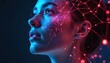 © Maryna - Woman profile with neon neural network overlay. Image represents tech, creativity, innovation. Colorful, futuristic design shows mind connections, self awareness, mental health. Perfect for tech,