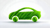Eco car green energy electric vehicle sustainability leaf texture clean transport environmental renewable zero emission minimal eco car silhouette formed by leaf texture and leaf wheels