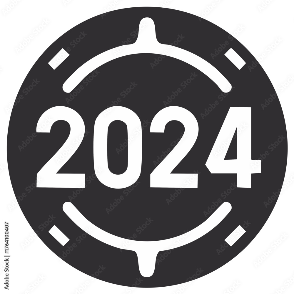 Bold 2024 year number icon in a dark circle with white pointers and ...