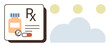 © robu_s - Medicine bottle, capsules, and Rx symbol alongside cloud graphics. Ideal for healthcare, telemedicine, pharmacy, prescription delivery, medical apps pharmaceutical services online wellness. Simple