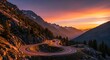 © Jom - Scenic Mountain Road at Sunset - A Winding Path to Adventure.