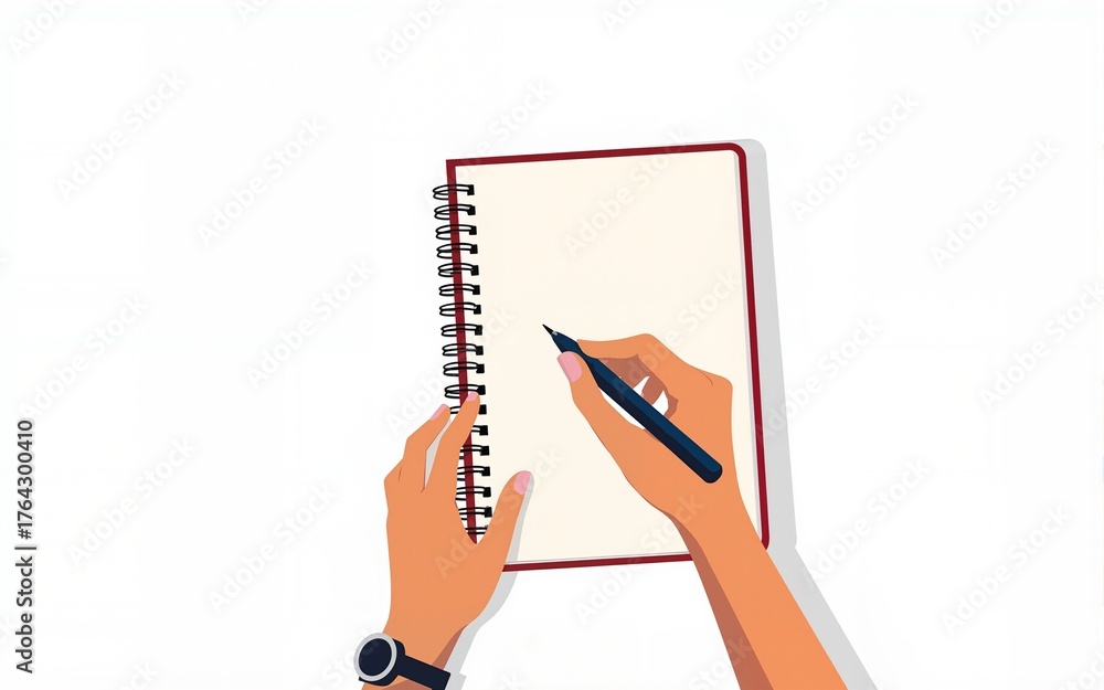 Human hands write top view set. People do homework in notebook, drawing ...