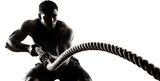 Muscular Man Performing Battle Ropes Exercise Cutout Transparent