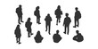 © MkJutt - CAD Drawings. Silhouette Set of diverse student standing, sitting isolated on white background. Top, back, front view. Vector illustration.