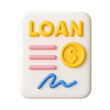 © roy9 - 3D loan document icon, yellow text and coin with pink lines and blue signature, isolated on transparent background