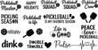 © MD. NUR ISLAM - Pickleball phrase collage, black and white vector design with paddles, balls, heartbeat icons, typography illustration for sport enthusiasm, club branding