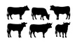 © Agung - Vector silhouettes of farm cattle, including cows and bulls, for agriculture, livestock, and food industry design projects