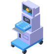 © revanjodi - Medical Ultrasound Machine Icon with Keyboard and Screen Displaying Sonogram Image in Isometric View on Transparent Background