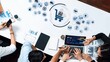 © InfiniteFlow - A dynamic business environment showcasing a diverse team discussing artificial intelligence and e-commerce strategies using charts and data on a laptop. Raster