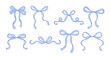 © Vodoleyka - Coquette blue bows set. Line art drawings, vintage tied ribbons. Birthday, Wedding, Valentine's gift in retro style. Baby shower decoration, boy, Cute design. Doodle lace, vector illustration.