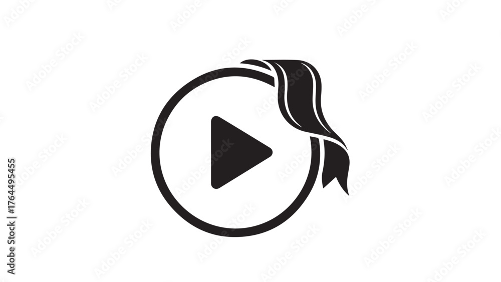 Video play button with ribbon corner, campaign media icon in clean ...