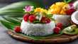 © syhin_stas - gourmet coconut rice with tropical fruits, exotic food photography style, copy space