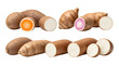 © Lucy - Fresh yams and taro roots isolated on white background, natural starchy root vegetables for cooking and healthy meals